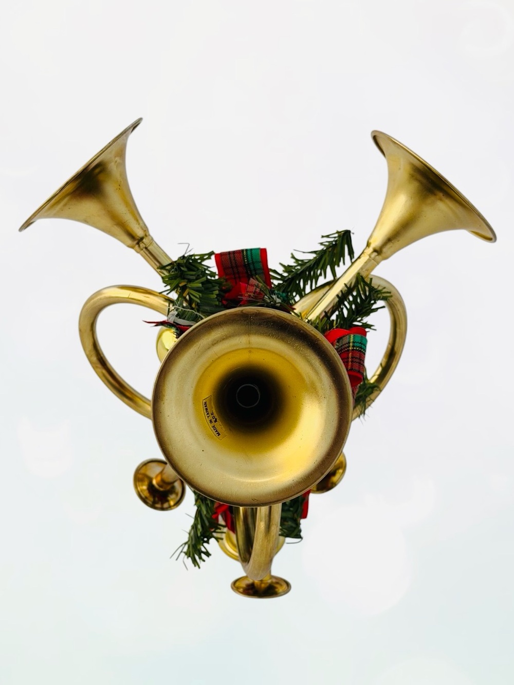 Brass Triple French Horn Taper Candle Holder, Vintage Christmas Holiday Decor - Picture 7 of 10